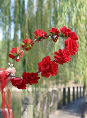 超仙花仙子度假村拍照玫瑰花成人戴红色花环头饰新娘结婚花环发饰