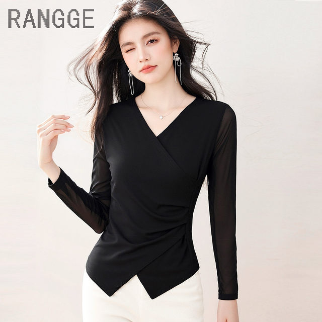 Memory mesh high elastic cross collar top