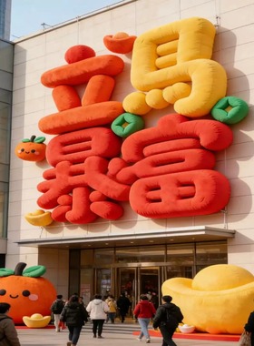 2026毛绒立马暴富摆件装饰可爱卡通商场酒店拍照打卡氛围美陈