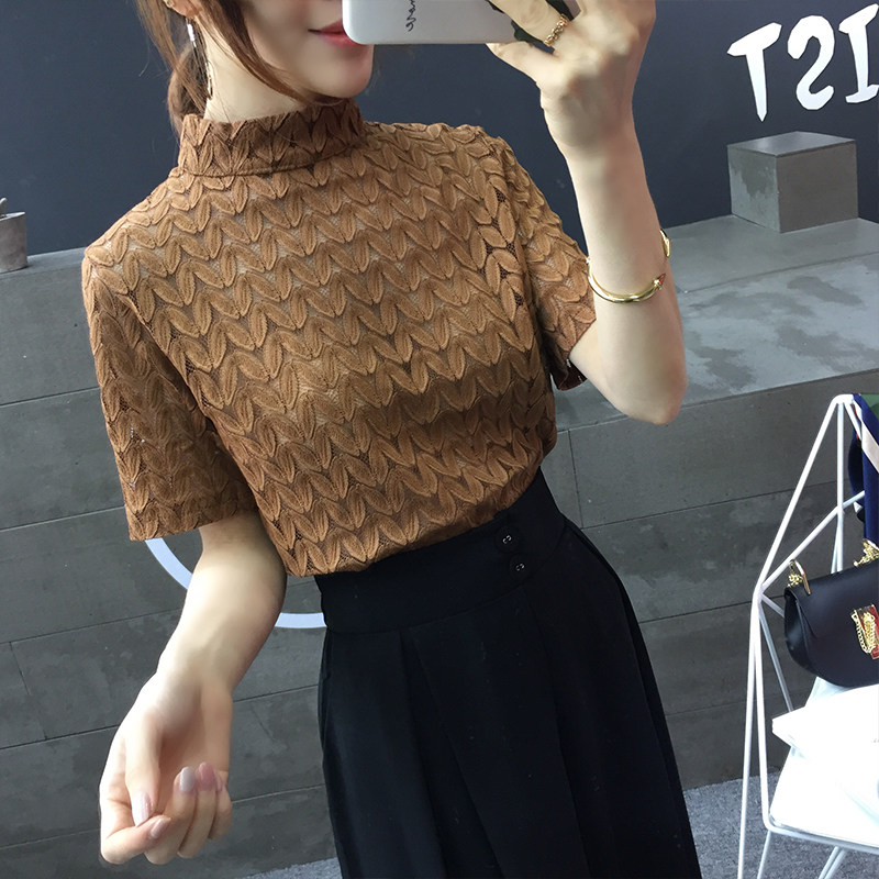 2020新款夏装小清新蕾丝短袖雪纺衫 咔凡咔蕾丝衫/雪纺衫