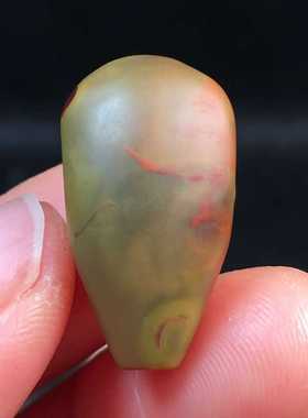 南红玛瑙精品绿皮包浆三通珠宝古玩收藏旧物件手串吊坠挂件