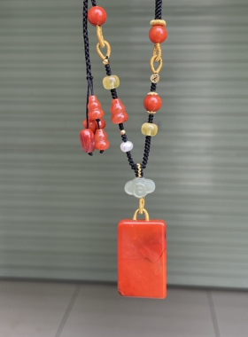 精品川料南红玛瑙无事牌特色diy手工编织项链男女款收藏级别