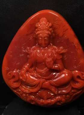 瓦西南红玛瑙观音菩萨吊坠手把件摆件苏工雕刻柿子红锦红双色男女