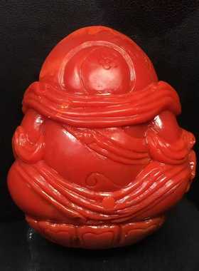 瓦西南红雕件黄财神手把件吊坠挂件摆件锦红色满色满肉玉石饰品男
