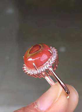 川料南红包浆料特色天眼戴妃款女款戒指自然光实拍S925银镶嵌活口