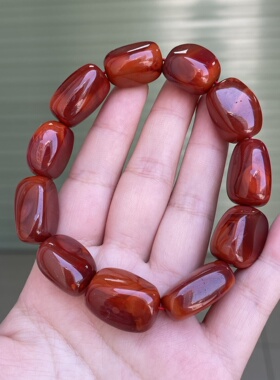 精品川料南红玛瑙特色牛血红火焰纹随型大尺寸手串男女款单圈原创