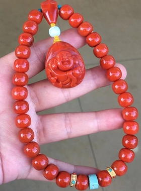 天然南红瓦西料老型手持1234567890㎜手串链满肉满色辣椒锦红包浆