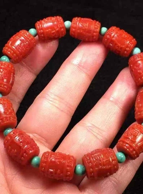收藏级凉山南红玛瑙瓦西料手串桶珠苏工雕刻男女款柔光磨砂10㎜