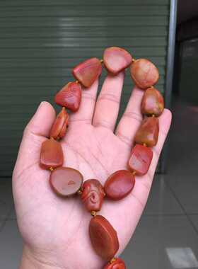 黄皮包浆南红玛瑙雕刻仿古龙手持柔光手串手把件男女款单圈玉石