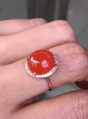 保山南红玛瑙女款戒指925银镶嵌活口料子非常好正宗自然光实拍