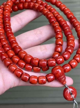 南红瓦西佛珠满肉柿子锦红直切佛珠珠宝古玩收藏旧物件手串吊坠