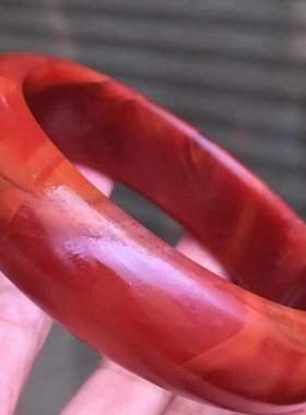 川料南红锦红手镯5㎜锦红实体店拿货实惠捡漏玉石饰品男女款