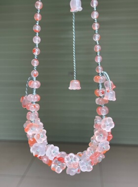 精品川料南红冰飘碗花diy手工编织项链鲜艳艳丽锁骨链百搭时尚款