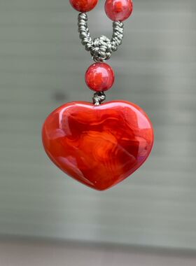 川料南红玛瑙柿子红玫红爱心桃形吊坠项链女款精美手工编织饰品