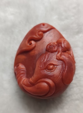 天然南红玛瑙拜相封侯象猴子吊坠挂件柿子红玫瑰红满肉无裂男女款