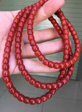 精品瓦西南红直切多圈手链锦红满色满肉6㎜佛珠包浆盘玩红润油性