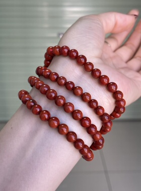 精品川料南红佛珠牛血红火焰纹6.5㎜手串手链男女款复古流行时尚