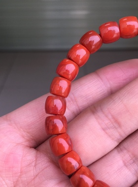 精品川料南红玛瑙牛血红火焰纹精工直切手串7.6㎜双色交融男女款