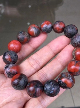 保山杨柳阿东寨老南红聚宝盆手串包浆锦红老型珠飞碟苹果珠手链男