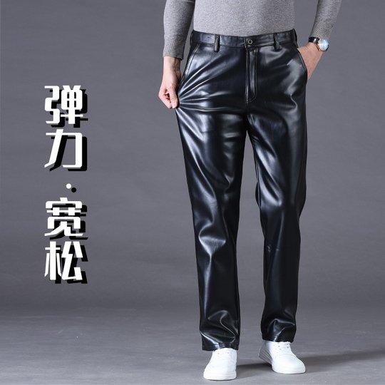 皮裤男士防风秋冬季摩托车加绒加厚保暖薄款中老年防水骑行穿裤子
