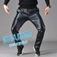 Leather pants men with velvet thickened motorcycle winter elastic slim locomotive PU tight young men trendy small foot pants