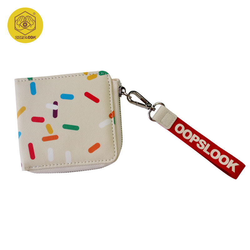 巫鹿可原创甜甜圈元素印花折叠手提卡包零钱包钱包迷你包包日韩风