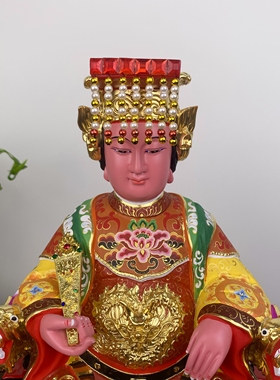 七步莲香樟木雕妈祖漆线彩绘神像