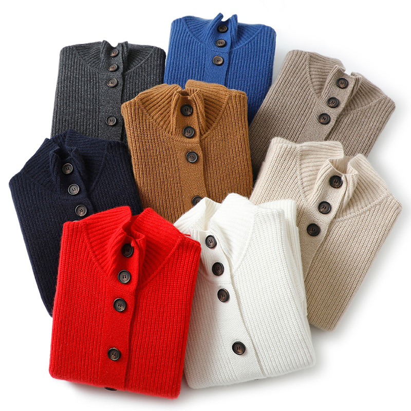 时髦行走!大克重加厚100%纯山羊绒衫立领中长款宽松针织开衫外套 - 图0