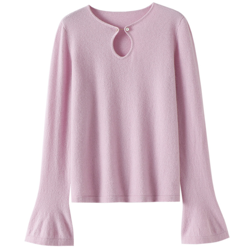 启超纯粹的好看~镂空珍珠扣100%纯山羊绒衫女喇叭袖羊绒毛衣秋冬,淘宝优惠券,粉丝福利购,淘宝优惠卷