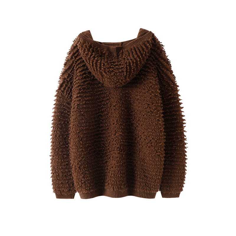 米兰秀场款！重磅加厚100%纯山羊绒衫女连帽纯羊绒毛衣针织帽衫冬 - 图2