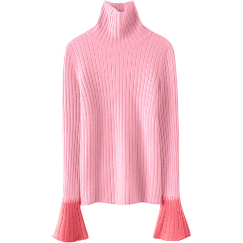 启超内外兼修！高领羊绒衫100纯羊绒女毛衣喇叭袖针织打底衫秋冬 - 图3