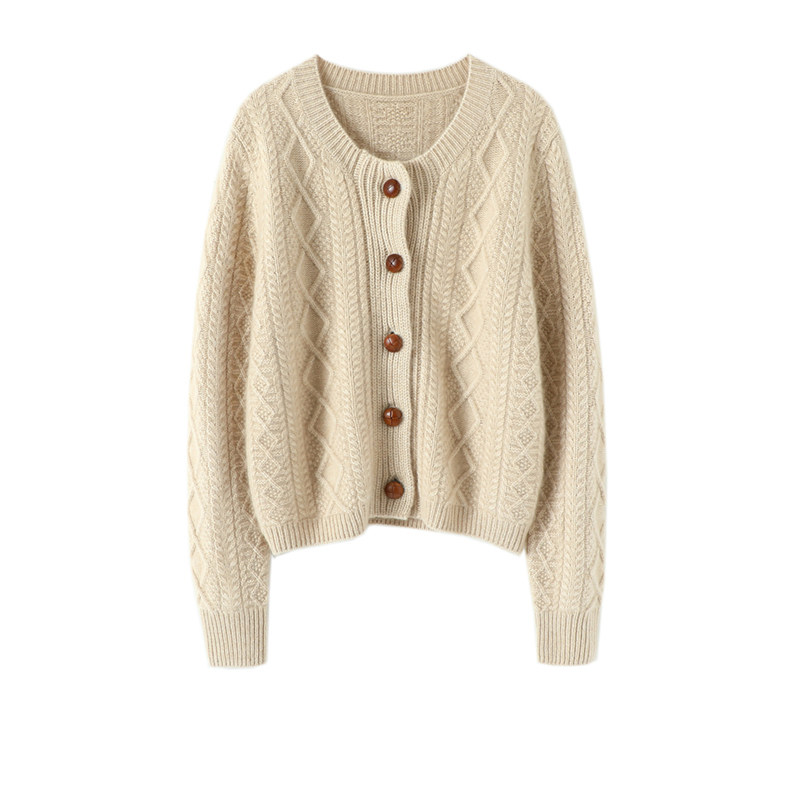 这么漂亮！真皮包扣复古奶奶风羊绒开衫女纯羊绒毛衣针织加厚外套,淘宝优惠券,粉丝福利购,淘宝优惠卷