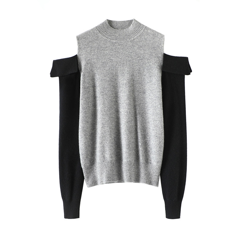 心爱的小心机！拼色露肩半高领羊绒衫女纯羊绒毛衣针织衫秋冬新款,淘宝优惠券,粉丝福利购,淘宝优惠卷