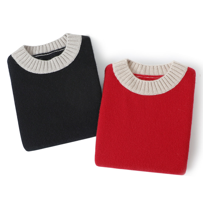 意大利新宠~撞色100%纯山羊绒毛衣女秋冬短款加厚宽松套头针织衫,淘宝优惠券,粉丝福利购,淘宝优惠卷