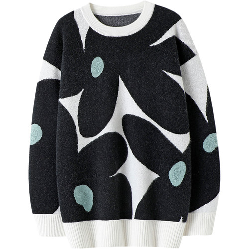 启超如此气质~冬新品花朵100%山羊绒衫宽松套头长袖明星同款毛衣 - 图3