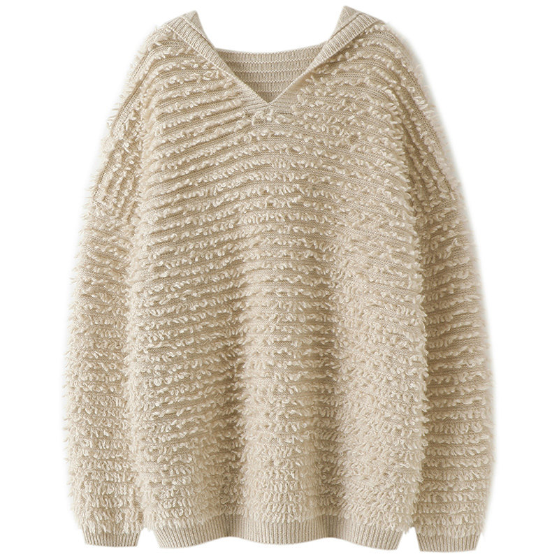 米兰秀场款！重磅加厚100%纯山羊绒衫女连帽纯羊绒毛衣针织帽衫冬 - 图3