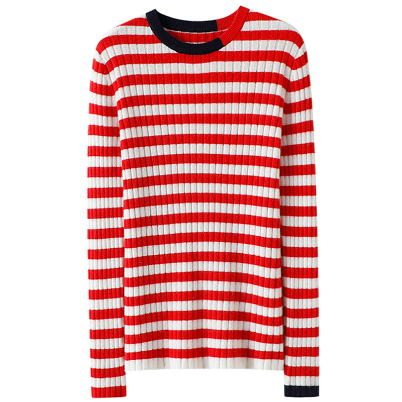 喜欢的抓狂！圆领撞色条纹100%纯山羊绒衫女纯羊绒毛衣针织打底衫,淘宝优惠券,粉丝福利购,淘宝优惠卷