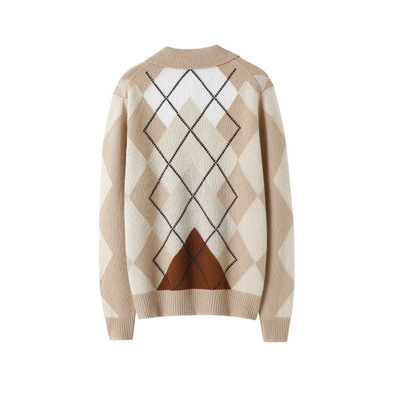 启超“成熟学院派”100%纯山羊绒衫英伦菱形格提花针织Polo上衣,淘宝优惠券,粉丝福利购,淘宝优惠卷