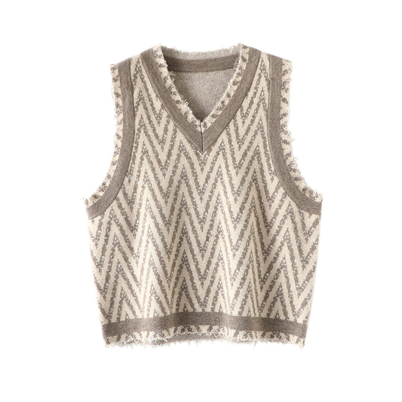 迷人气质！撞色人字纹提花羊绒马甲女V领宽松羊绒背心加厚坎肩冬,淘宝优惠券,粉丝福利购,淘宝优惠卷
