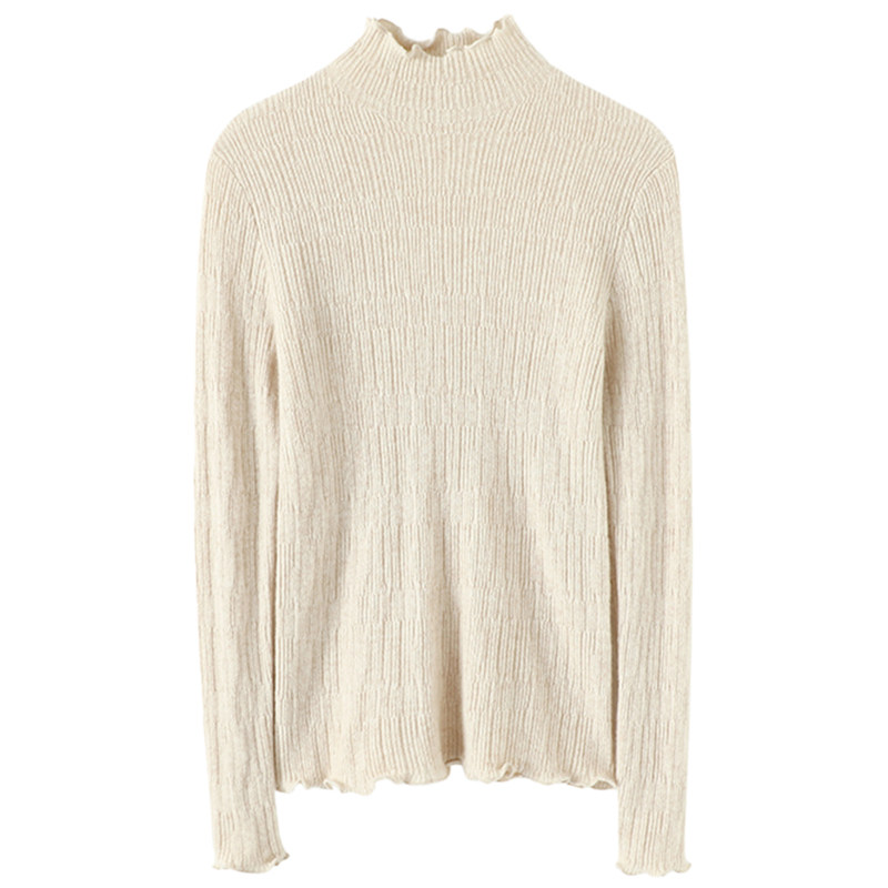 线条太美了！木耳边100%纯山羊绒衫女半高领修身针织打底衫毛衣,淘宝优惠券,粉丝福利购,淘宝优惠卷