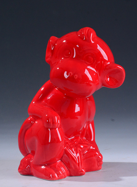 红色摆件陶瓷风水生肖工艺品