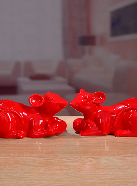 陶瓷十二生肖红色风水老鼠摆件