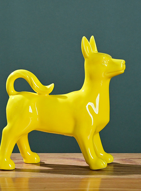 红色陶瓷狗摆件补角招财镇宅十二生肖瓷器旺财小狗家居客厅摆设品