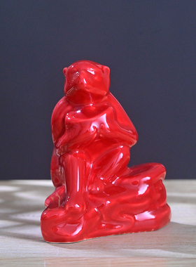 红色陶瓷12十二生肖摆件招财风水属鼠牛虎属兔龙蛇马羊猴鸡狗小猪