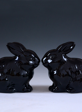 红色陶瓷可爱风小兔子婚房装饰品