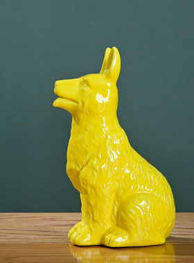 大号陶瓷白色狗摆件十二生肖旺财纳福八卦狗办公室家居工艺品客厅