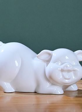 陶瓷十二生肖猪摆件可爱笑脸猪招财风水红黑黄白装饰送礼动物桌面