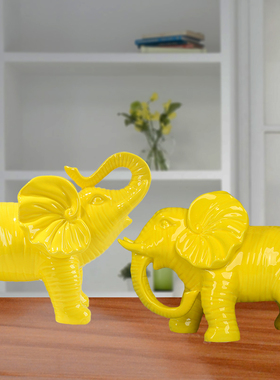 红色陶瓷镇宅开业礼品大象摆件