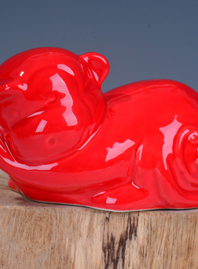 陶瓷生肖动物风水家里红色小饰品