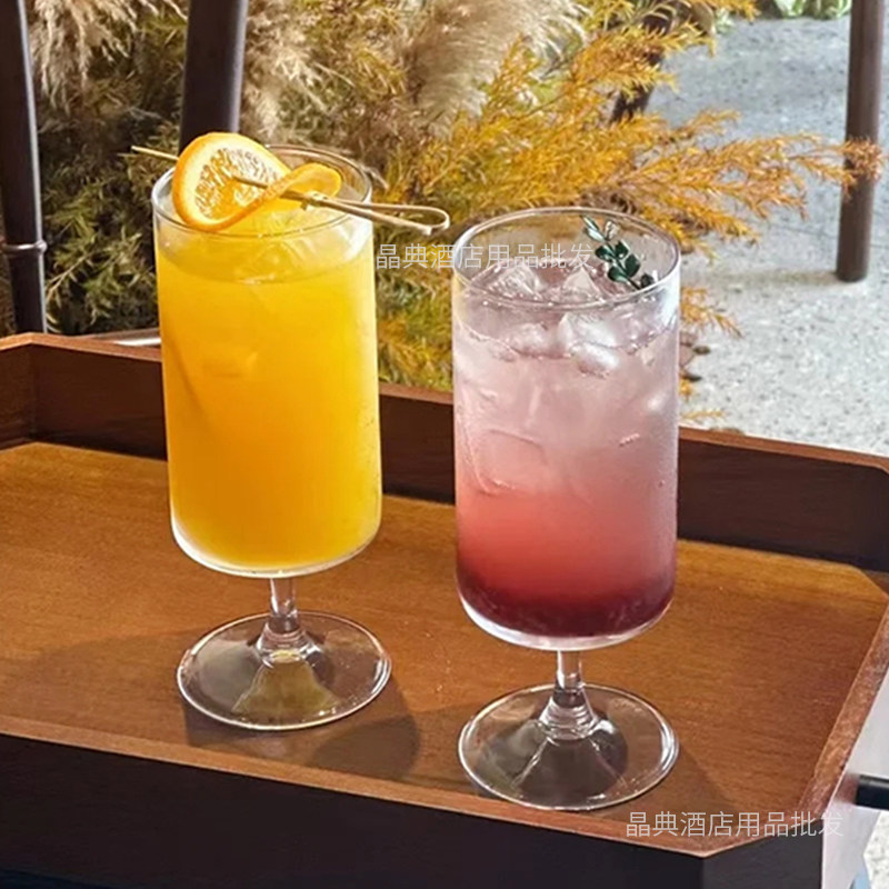 简约风直筒果汁杯透明高脚玻璃杯网红气泡水杯子鸡尾酒饮品杯咖啡,淘宝优惠券,粉丝福利购,淘宝优惠卷
